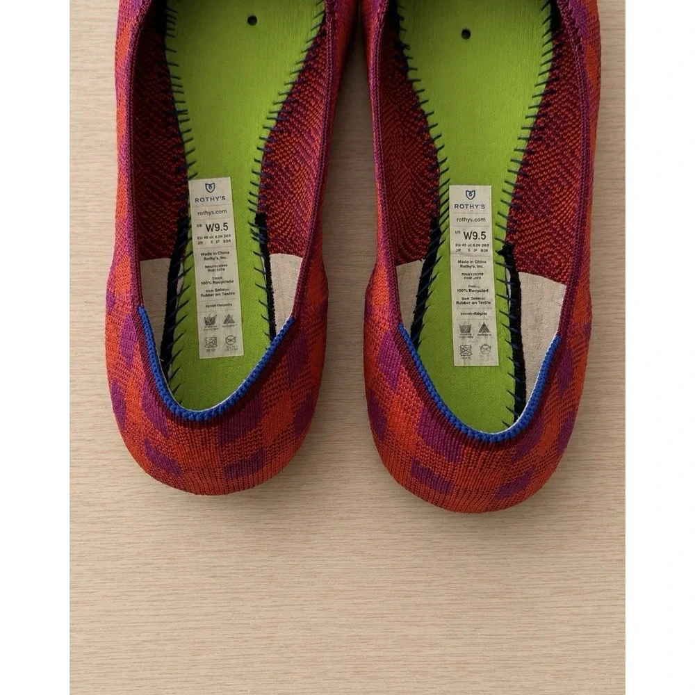 Rothy's The Square Flat Pomegranate Gingham Women's Size 9.5 Shoes